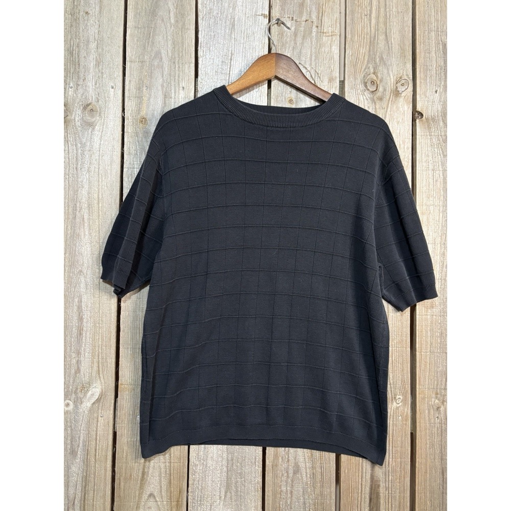Cezani Black Silk Blend Knit Top Women's Medium Short‎ Sleeve
